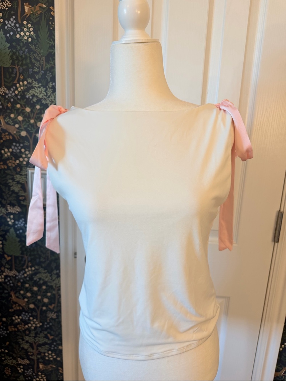 Forever 21 White Blouse with Pink Tie Straps